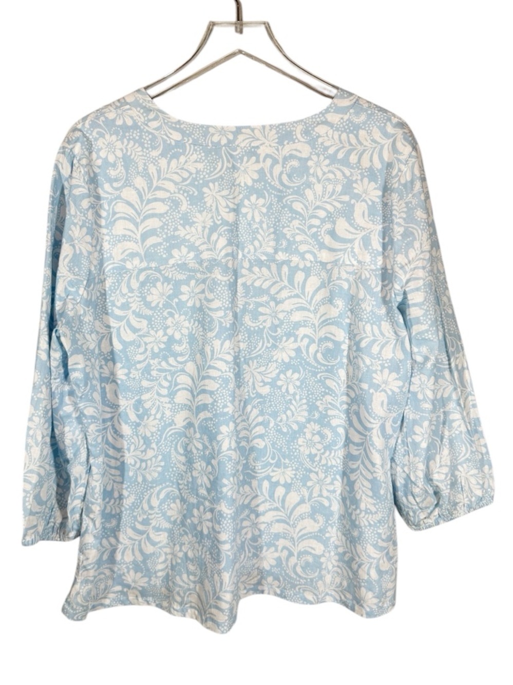 CORAL BAY Women's XL Blue & White Tropical Floral Print Linen Blend Tunic - Picture 7 of 8